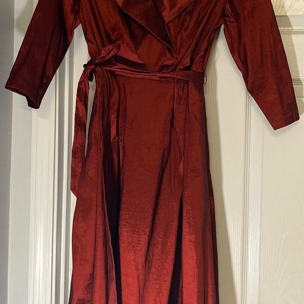 Alex Evenings Metallic Portrait Collar Long Sleeve Dress in Rich Burgundy - Picture 2 of 16